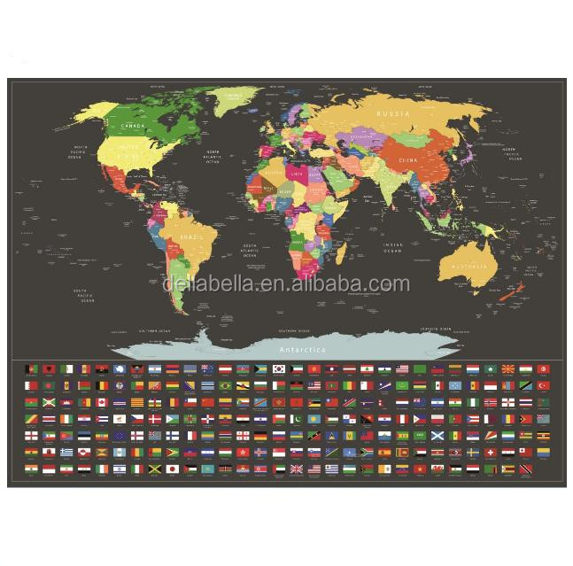 Luxury Scratch Off World Map Poster With Country Flags
