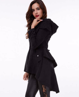 Vestes pour femmes tendance, couleur noire, devant court, dos long, lacets, manteaux d'hiver pour femmes
