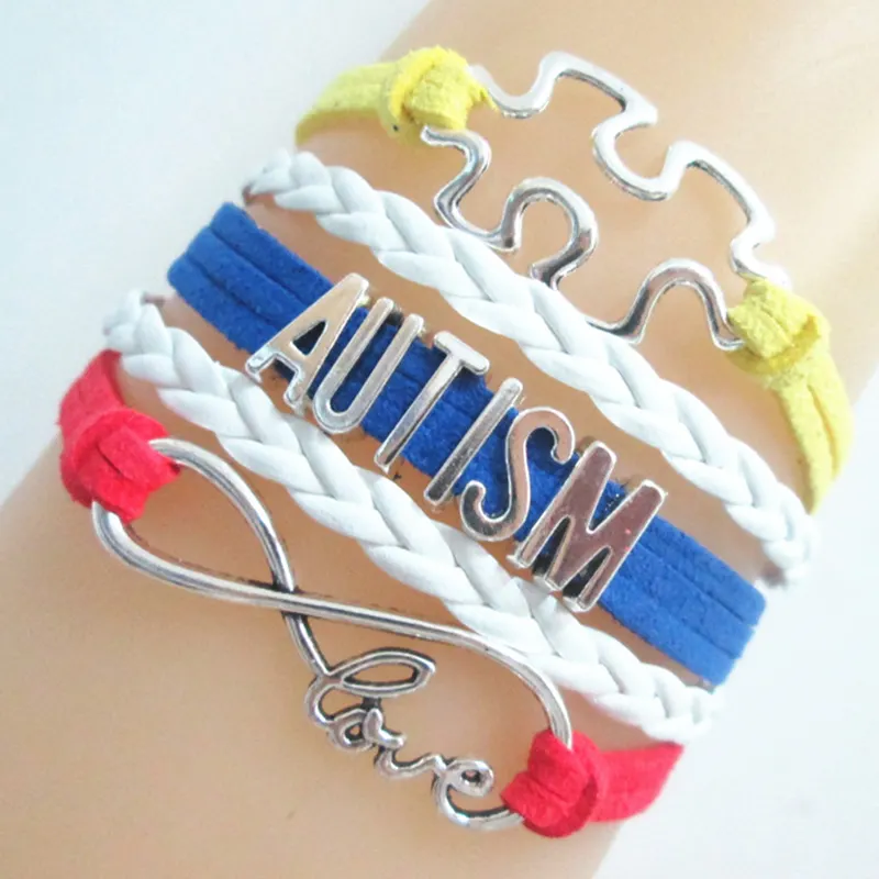 AUTISME Letters Kralen Lederen Wrap Armband Infinity Puzzel Charms Autism Awareness Armband