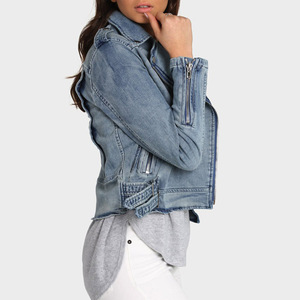 Cappotti di jeans Casual alla moda con Zip blu Casual da <span class=keywords><strong>donna</strong></span> a manica lunga giacche di jeans leggeri Crop Top 2021 - Product Image 3