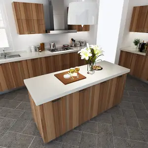 Pemasok desain kabinet lengkap Modern dapat disesuaikan bentuk L dengan bangku Pulau dapur untuk dapur kecil