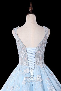 Luxury Fortemente Del Merletto In Rilievo Blu Quinceanera di Sfera di Stile Dell'abito Puffy di Fidanzamento Abiti <span class=keywords><strong>Da</strong></span> <span class=keywords><strong>Sposa</strong></span> - Product Image 5