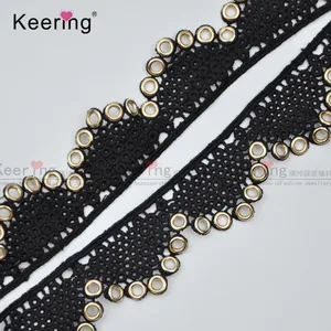 Popular Gold Eyelet/Grommet Black Lace Trim Wholesale WTPG-091