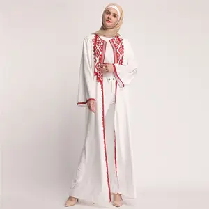 最新设计软绉阿拉伯白色迪拜伊斯兰服装穆斯林打开 abaya 连衣裙