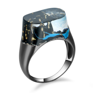 SJR013 Fantasy Mondi Magia Paesaggio di Montagna Anelli In Ottone Placcato Pistola Nera Delle Donne Degli Uomini di Anello In Resina - Product Image 1