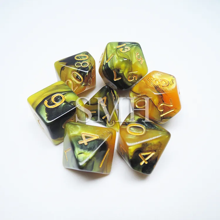 RPG Game Brown-ブラックAcrylic Polyhedral 7-Die Dice SetとFree Black Pouch Packaging