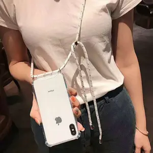 Crossbody zincir temizle darbeye dayanıklı kolye bandı halat şeffaf telefon kılıfı için kordon ile iphone 7 8 X XS XR