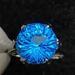 Hot Jual Pribadi Yang Indah Pernyataan Perhiasan 18 K Emas Cincin 7.3ct Natural Blue Topaz Cincin untuk Wanita