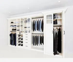 Mode Houten Walk-In Opslag Kleding Garderobe Locker Met Lade En Schoenen Kast