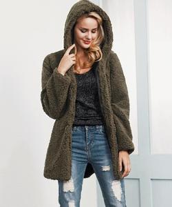 Giacca Stile Blazer da Donna alla Moda in Finta Pelliccia di <span class=keywords><strong>Visone</strong></span> <span class=keywords><strong>con</strong></span> <span class=keywords><strong>Cappuccio</strong></span>, Spessa e Ampia, <span class=keywords><strong>con</strong></span> Motivo a Quadri - Product Image 6