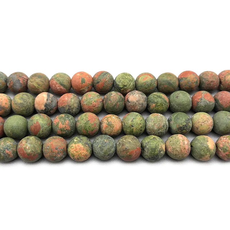 Matte fosco Natural unakite grânulos de gemstone vertentes contas de pedra de jaspe vermelho verde para a tomada de jóias pulseira (AB1604)