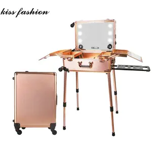 Trousse de maquillage professionnelle, Stand avec miroirs et jambes, Stand de vanité de maquillage, vente en gros, collection