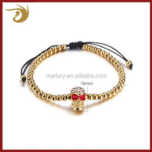 18k <span class=keywords><strong>oro</strong></span> plateado <span class=keywords><strong>de</strong></span> acero inoxidable <span class=keywords><strong>de</strong></span> <span class=keywords><strong>la</strong></span> joyería <span class=keywords><strong>de</strong></span> <span class=keywords><strong>la</strong></span> semilla Mens pulseras <span class=keywords><strong>de</strong></span> cuentas rojo ojos cráneo pulsera - Product Image 4
