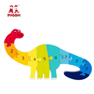 Preschool educational play number toy wooden dinosaur animal jigsaw puzzle for kids