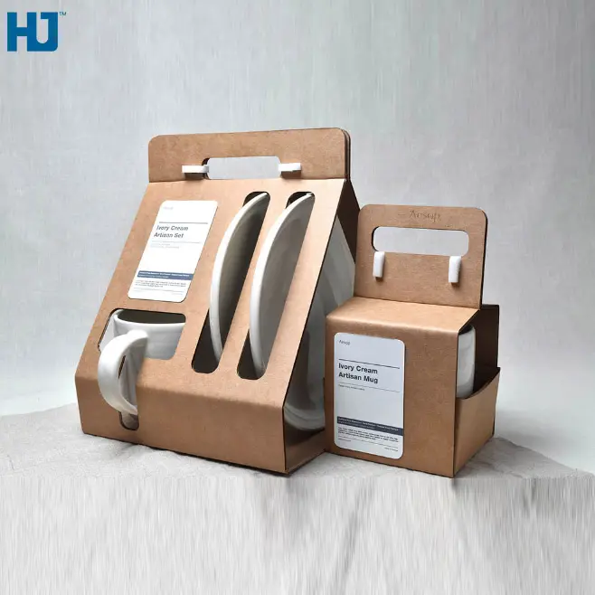 Boîte en carton pliable marron personnalisé, emballage personnalisé pour la vaisselle avec grand cintre à fenêtre, livraison gratuite