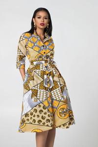 Wax Printed Midi Dress Ladies Clothes Summer <strong>New</strong> Design African <strong>Kitenge</strong> <strong>Fashion</strong> 100% Cotton Women Dresses ODM OEM Service - Product Image 2