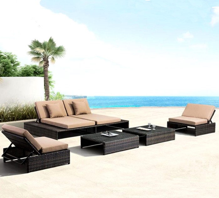 New Santa Monica 6pc rattan lounge sectional sofa cum bed