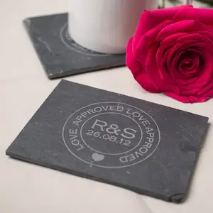 Made In China 12*9*0,5 cm Laser-Trink matten Natürliche Schiefer untersetzer Black Square Bulk Slate Coaster