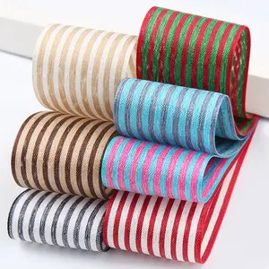 Pita Katun & Linen Warna Poliester Korea Grosir untuk Kotak Hadiah Buatan Tangan DIY Pita Bergaris Dua Warna