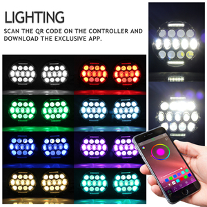 Controlador do aplicativo do feixe alto, halo angel eye drl atacado marcador do dia redondo rgb <span class=keywords><strong>7</strong></span> polegadas led farol