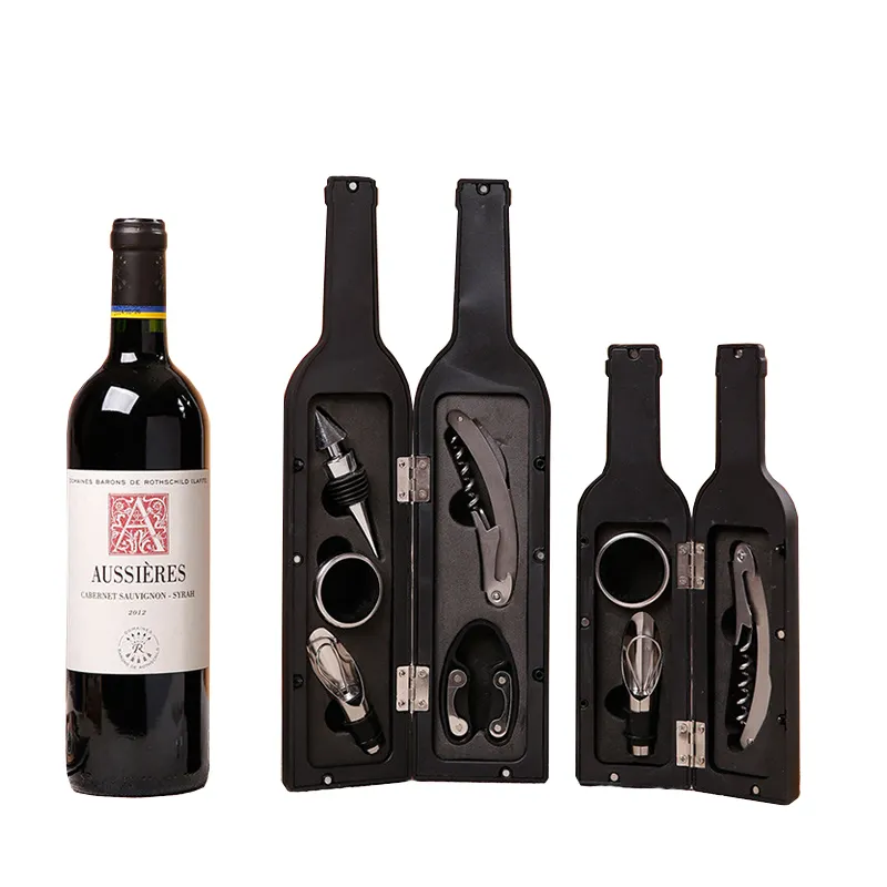 Trasporto del campione accessori bar 5 Pezzi di metallo apri di bottiglia di vino in acciaio inox forma di bottiglia di vino cavatappi set regalo