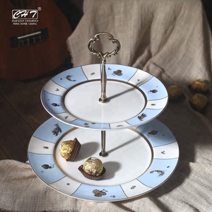 En gros décoratif hôtel restaurant mariage plaque 2 niveaux support de gâteau en céramique - Product Image 1