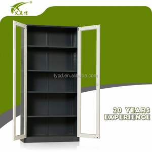 Biblioteca uso 2 porta in vetro armadio di stoccaggio in metallo/acciaio inox libro cabinet - Product Image 3