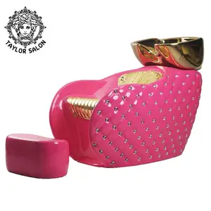 الحلاق متجر الأزياء غسل الشعر الوردي شامبو كرسي مع الذهبي حوض للبيع