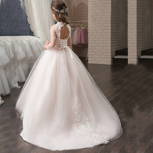 Illusione di compleanno manica a tre quarti Appliques abito da sposa ragazza treno <span class=keywords><strong>lungo</strong></span> WF131 - Product Image 3