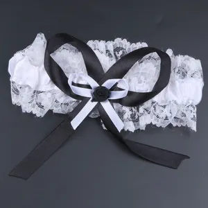 Mariée unique fête enterrement de vie de jeune fille sexy jarretière dentelle nœud blanc décoré avec jambe noire jarretière