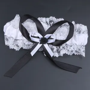 Duy nhất cô dâu bên bachelorette hen bên Sexy Cô gái Ren garter Trắng Bow trang trí với đen chân garter