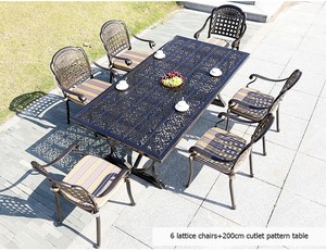 Mesa rectangular de gran tamaño para Patio, con sillón de aluminio fundido, 200cm, 275cm de largo, mesa de comedor
