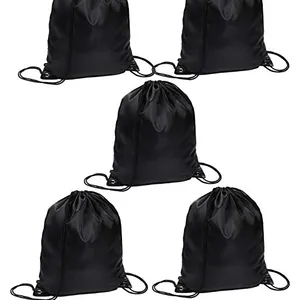 Bolsa de gimnasio con cordón ajustable, 5 unidades, color negro