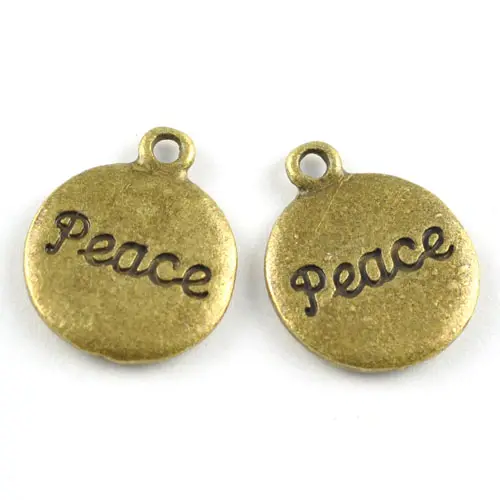 DIY Jewelry Accessories Handmade "Peace" Word Round Shape Metal Message Charms