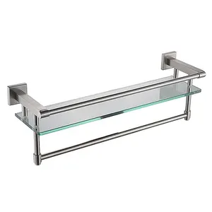 Ali baba merchandise high quality Stainless Steel Glass Shelf Bathroom Accessories Luxury Bath Shelves