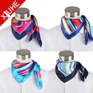 High Quality OEM Scarf Custom Fashion Printed Lady Scarves Custom Polyester Triangle Stewardess Scarf