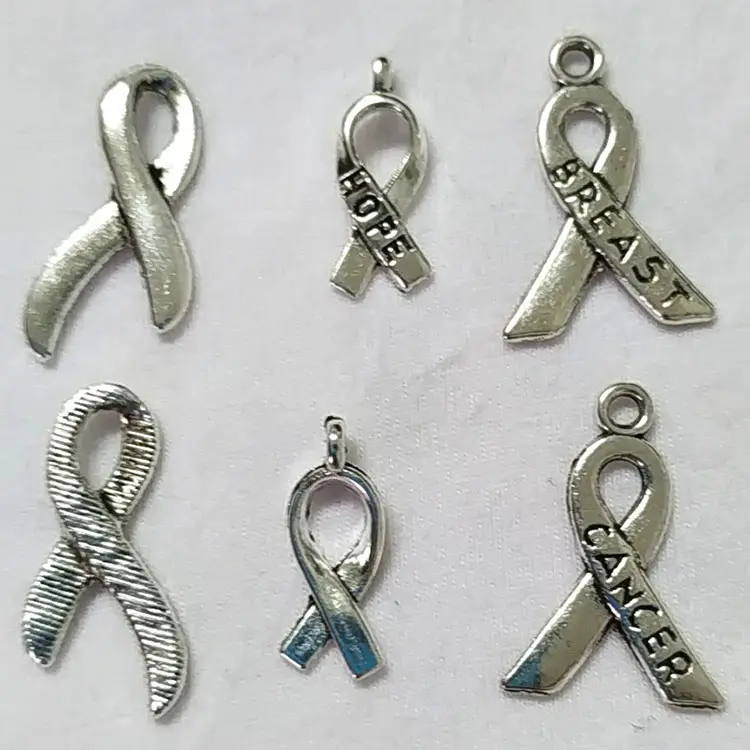 Antiqued Silver Cancer Ribbon Charms Jewelry Making Accessories DIY Pendants Breast Cancer Awareness Charms Beads