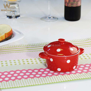 Mini plat à gratin en céramique à pois avec couvercle - Product Image 3