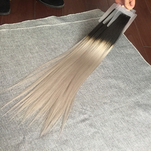 Extensions de cheveux naturels à bande adhésive <span class=keywords><strong>invisible</strong></span>, cheveux humains, Double Drawn, ombré 1b/argent C - Product Image 4