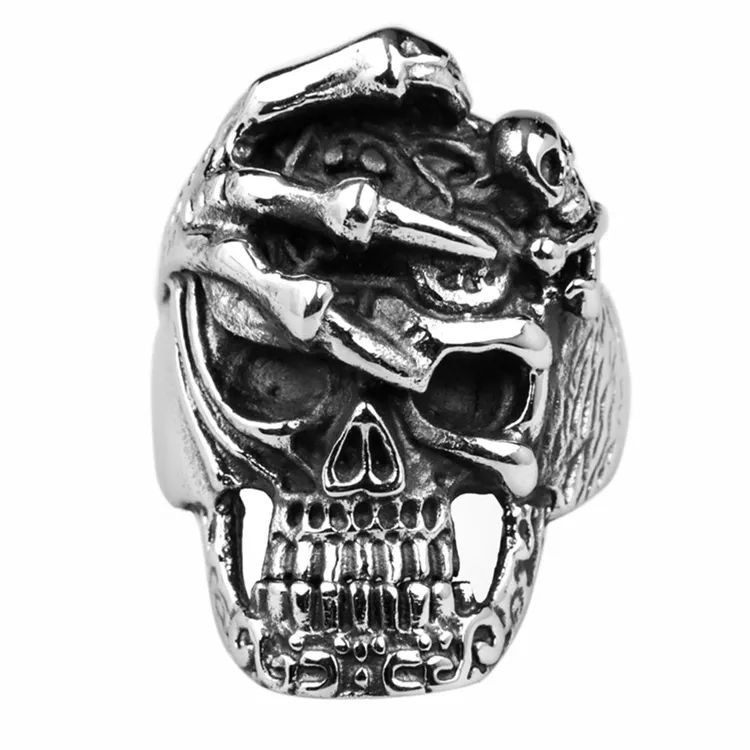 Gothic Style Mens Biker Antique Skull Shaped Stainless Steel Rings Wholesale