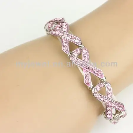 Breast Cancer Themed - Crystal Pink Ribbon Charms Stretch Bracelet-FC-6663-3PK magnetic leather fashion bracelet vners