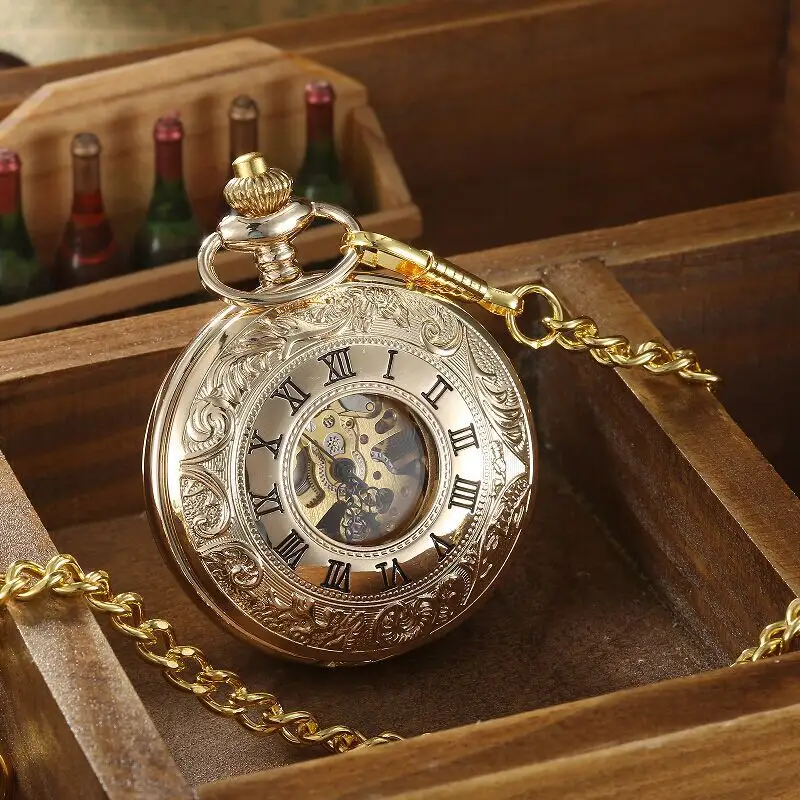Reloj de bolsillo mecánico chapado en oro de calidad personalizada WAT0004