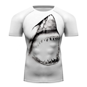 Los hombres sublimado erupción guardias bien tiburón Impresión de camiseta MMA BJJ Delgado Tops Jersey - Product Image 1