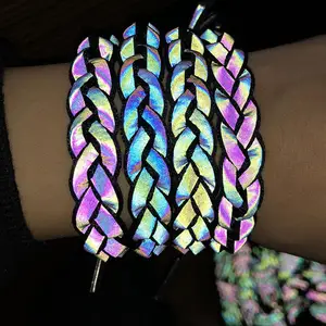 Hot Koop Schoen Kant String Gevlochten Holografische Reflectie Glowing Armband