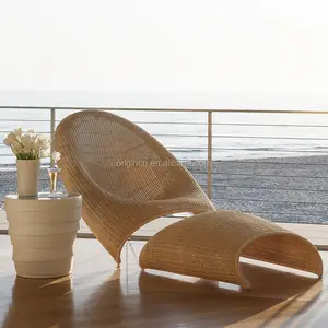 Modern Shaped Hotel Balcony Rattan Sun Lounger Curved Ottoman China Recliner Chairs