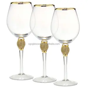 SXGC Wholesale gold rim wine glass handmade silver diamond wine glass