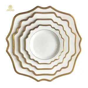 Vajilla dorada decorativa con forma de flor, juego de platos elegantes de lujo para bodas