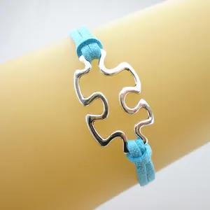 Bán Buôn Hot Autism Nhận Thức Charms Suede Dây Bọc Đính Cườm Bện Bracelet Autism Puzzle Bracelet