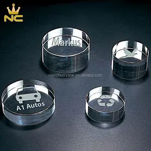 Blank Cheap Round Cylinder K9 Optical Crystal Glass Paperweight With Customized Engraved Logo