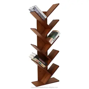 Bücherregal aus natürlichem Bambus mit 9 Regalen, Bücherregal mit speziellem Design, Aufbewahrung regal für CDs, Filme und Bücher. (Antik braun)